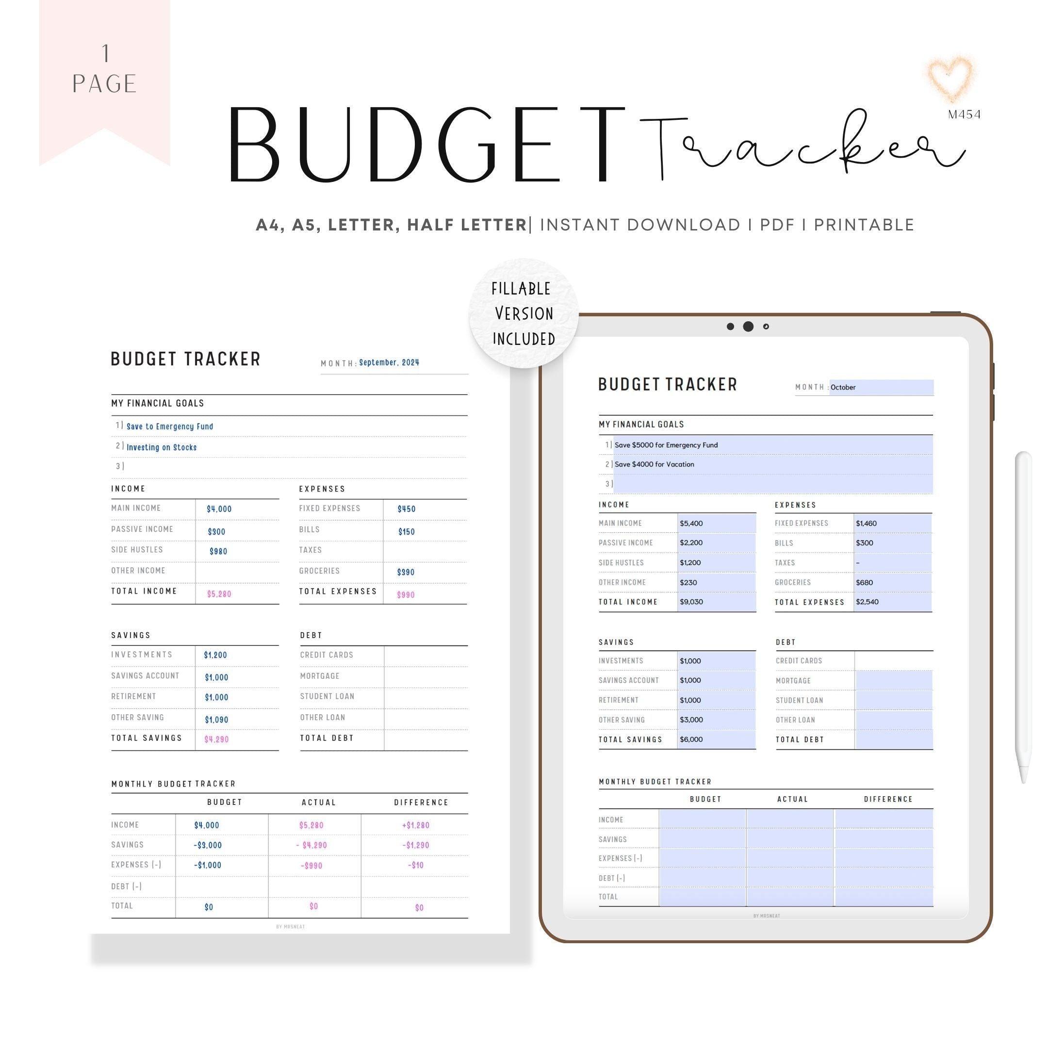 Monthly Budget & Expense Tracker Printable